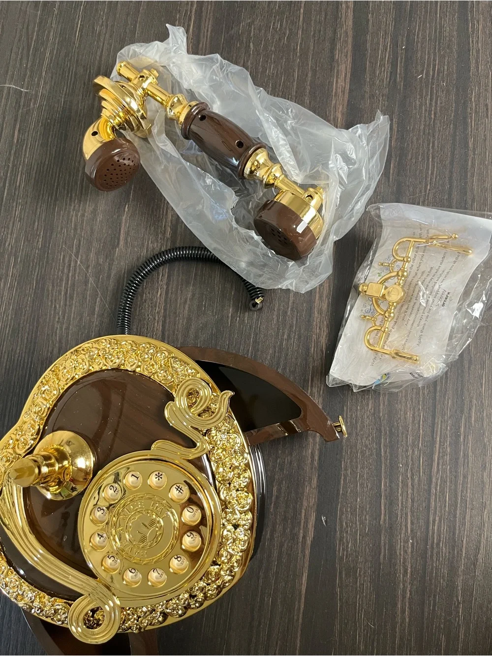 Victorian-Style Rotary Telephone in Gold & Dark Brown Chocolate NIB Corded